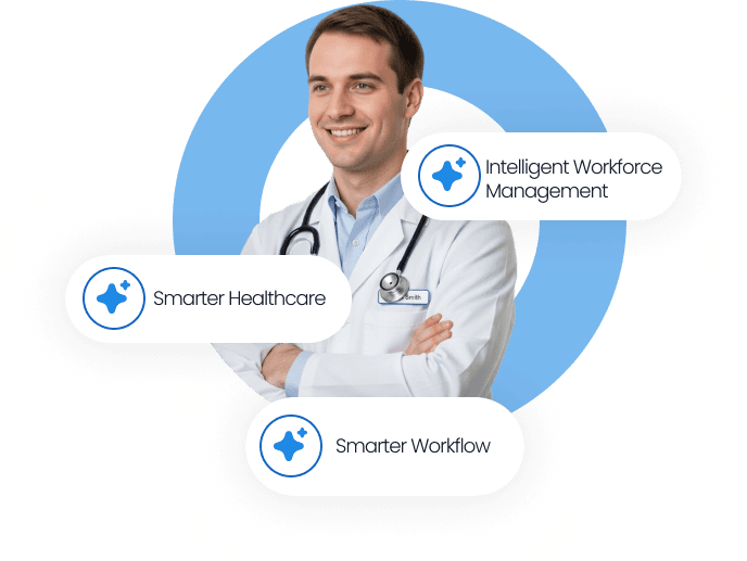 Doctor with healthcare workflow highlights